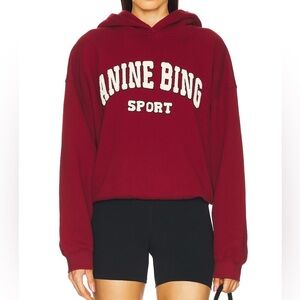 Anine Bing Sport Alec Hoodie Sweatshirt in Cabernet Red NWT